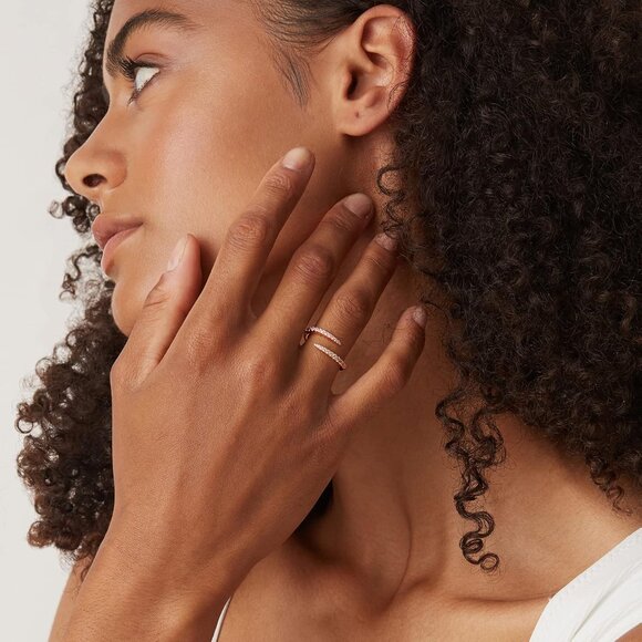 14K Gold Plated Cubic Zirconia Open Twist Eternity Band for Women - Picture 2 of 6